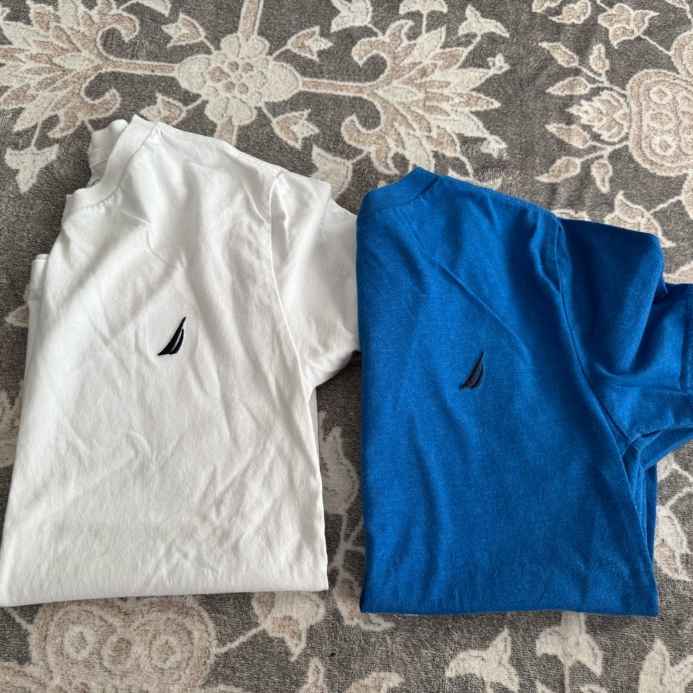 White and Blue T-Shirts with Sailboat Logo